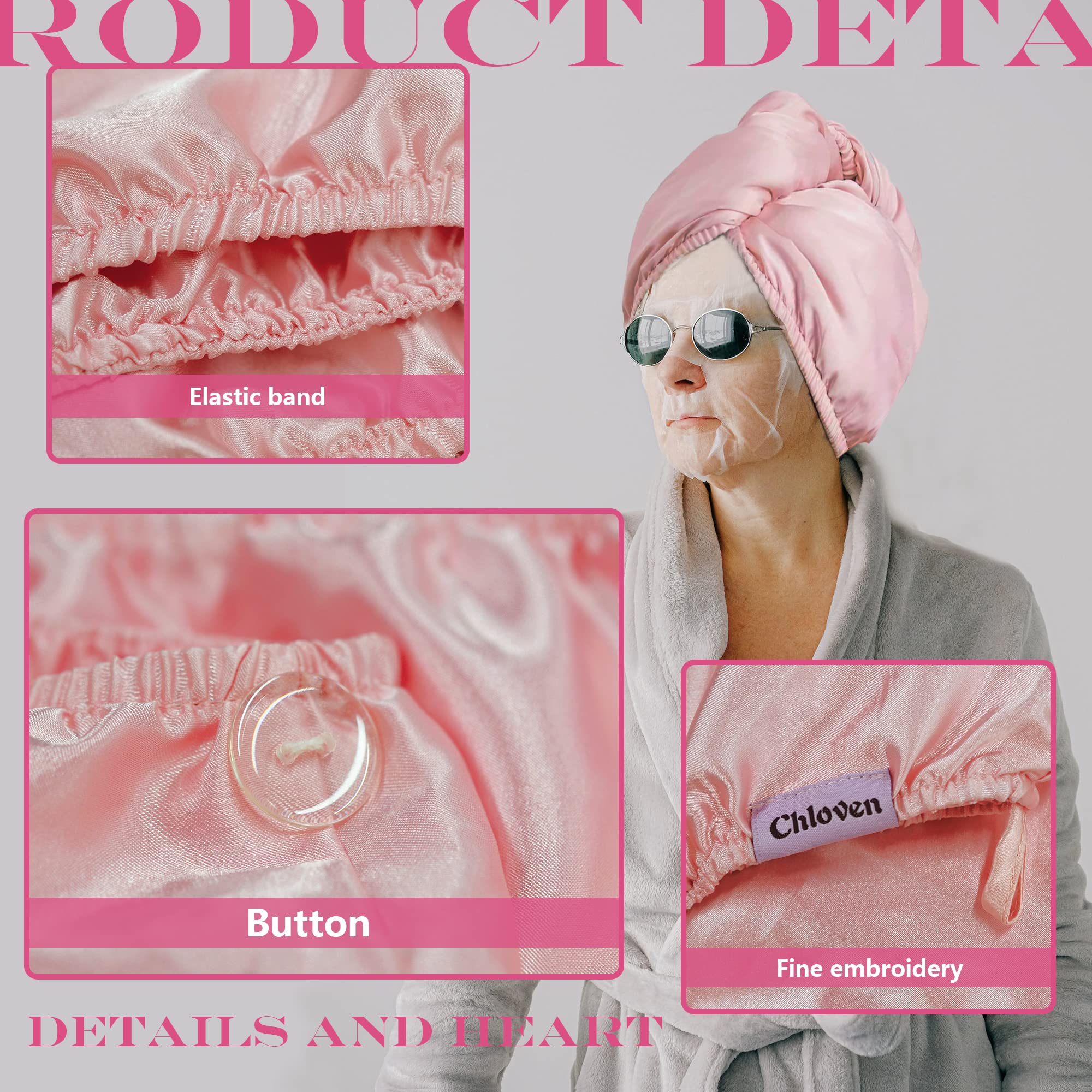 Chloven Satin Hair Towel Wrap - Satin Silk Hair Wrap for Sleeping, Large Hair Wrap Towels with Scrunchies, Anti Frizz Hair Dryin